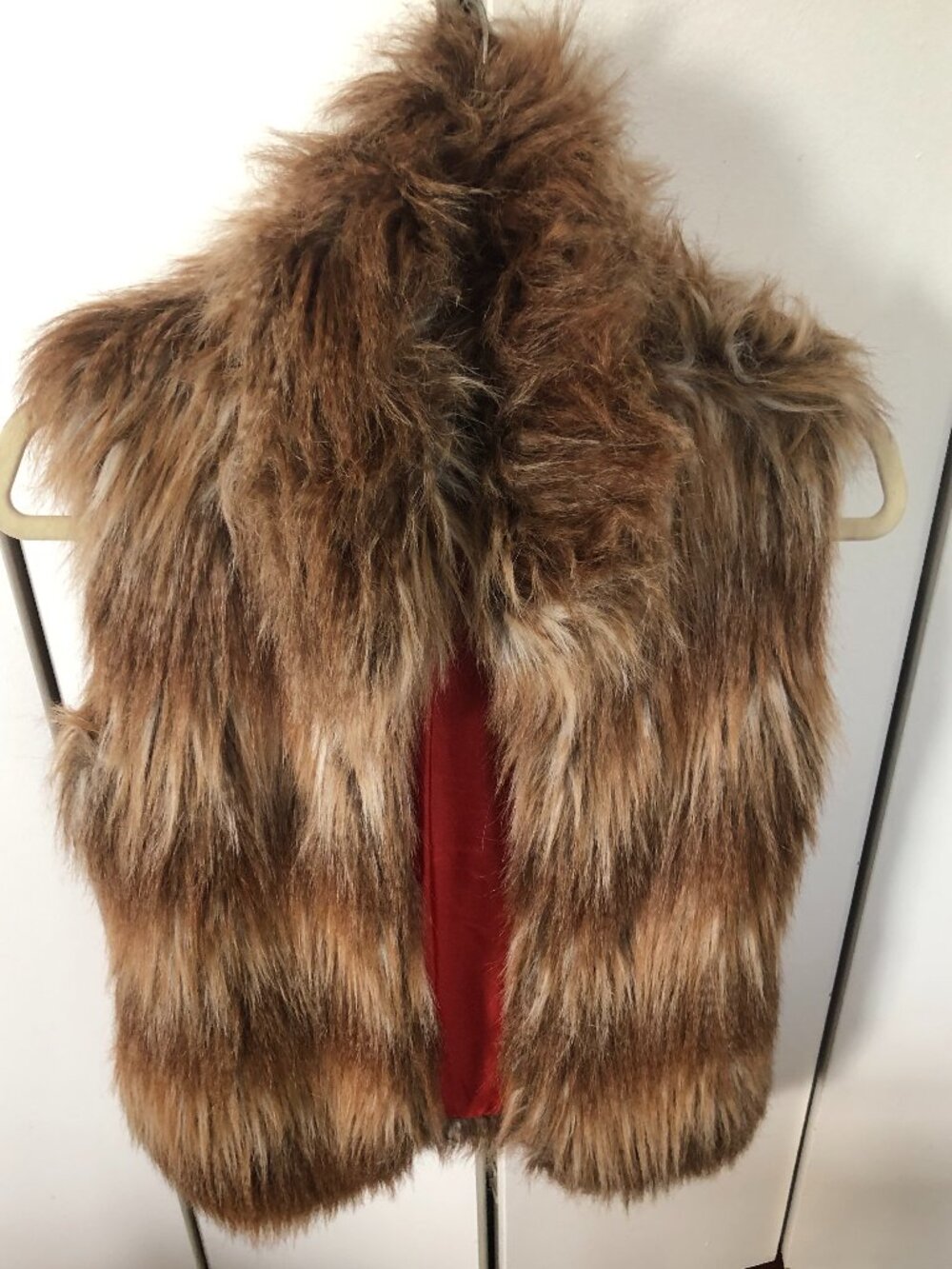 JACK by BB Dakota - Faux Brown Red Fox Fur Animal Shawl Collar Vest - Size S